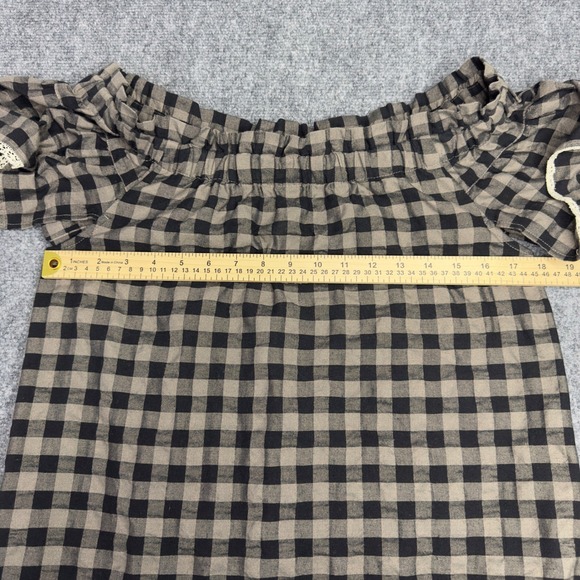 Uncle Frank Dress S Gray White Gingham Embroidered Off Shoulder Cottage Vacation - Picture 7 of 10